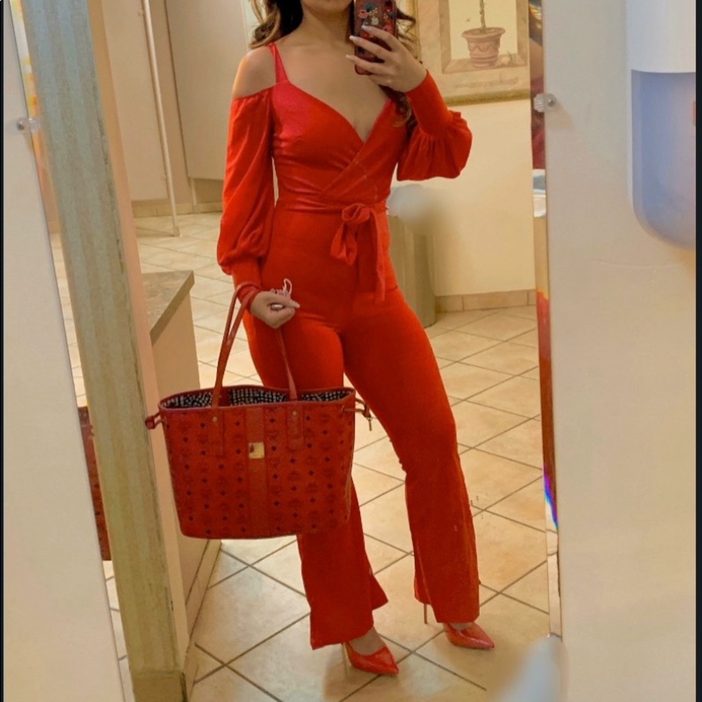 Red bow waist Jumpsuit